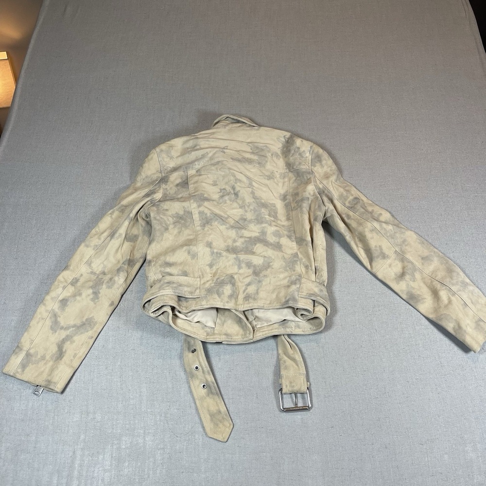 Allsaints Womens Suede Balfern Biker Jacket‎ Sz 4 Warm Taupe Marbled Luxury - Picture 10 of 16